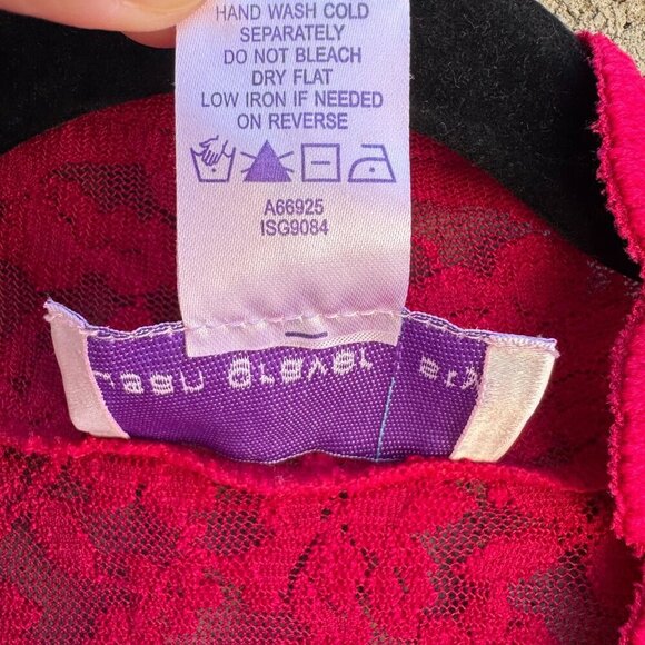 Susan Graver Style Red Lace Semi Sheer Scalloped Edge Open Front Cardigan M - Picture 9 of 9